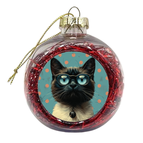 Siamese Cat With Glasses - xmas bauble by DejaReve