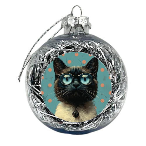 Siamese Cat With Glasses - xmas bauble by DejaReve
