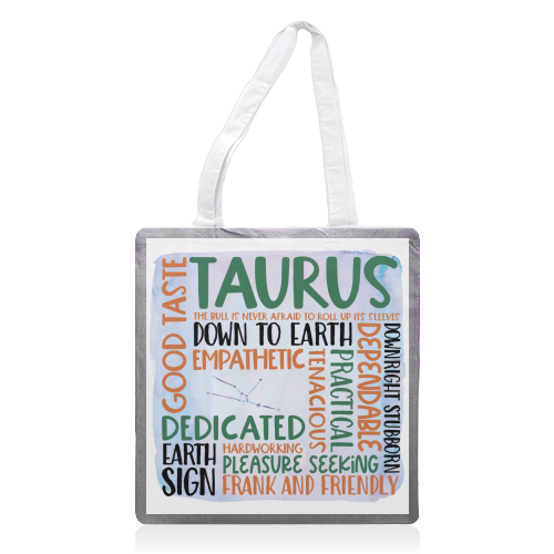 Signs Of The Zodiac - Taurus - printed canvas tote bag by All About Words Designs
