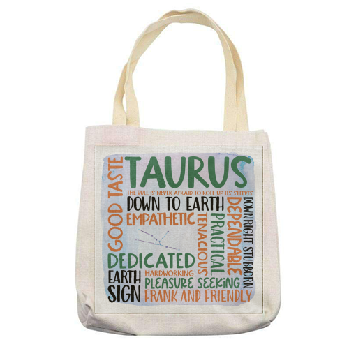 Signs Of The Zodiac - Taurus - printed canvas tote bag by All About Words Designs
