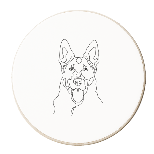 Single line German shepherd illustration - personalised beer coaster by The Girl Next Draw
