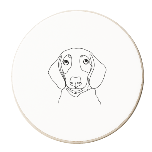 Single line sausage dog illustration - personalised beer coaster by The Girl Next Draw
