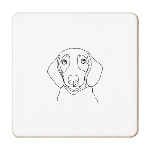 Single line sausage dog illustration - personalised beer coaster by The Girl Next Draw