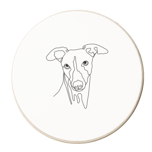 Single line whippet illustration - personalised beer coaster by The Girl Next Draw