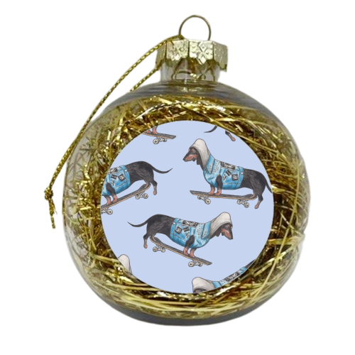 Skater Sausage Dog - xmas bauble by Sarah Purchase