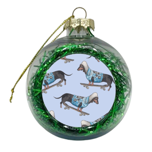 Skater Sausage Dog - xmas bauble by Sarah Purchase