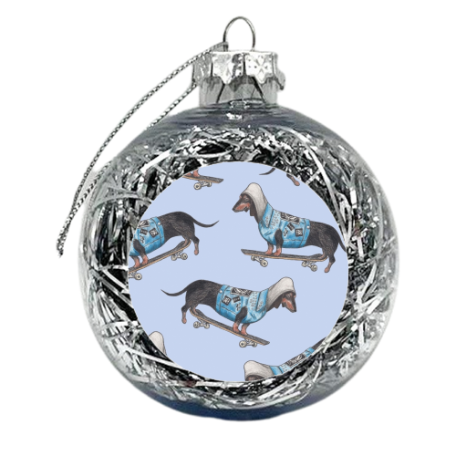 Skater Sausage Dog - xmas bauble by Sarah Purchase