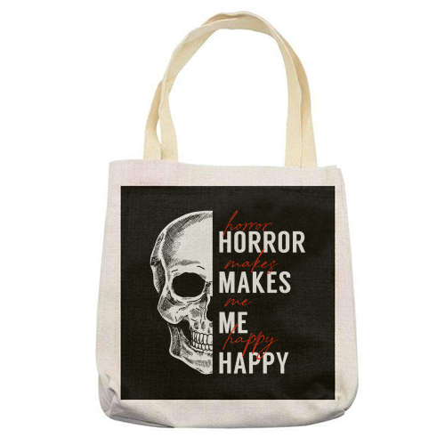 Skull Horror Makes Me Happy Black White Red - printed canvas tote bag by Art Heart Home and Fashion