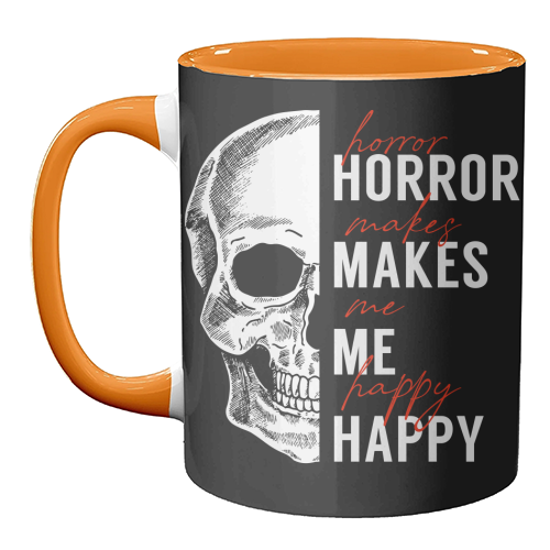 Skull Horror Makes Me Happy Black White Red - unique mug by Art Heart Home and Fashion