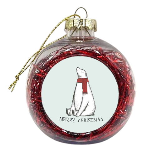 Sleepy Christmas Polar Bear - xmas bauble by Yazmin Brooks