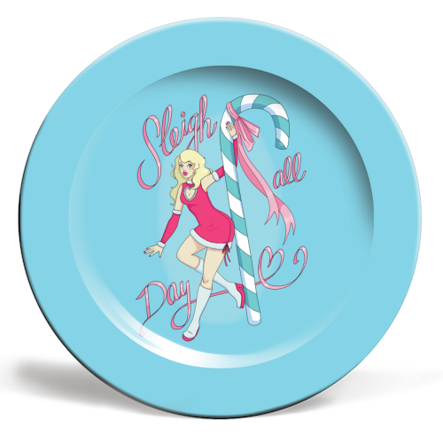 Sleigh All Day - ceramic dinner plate by Melina Garcia Ayala