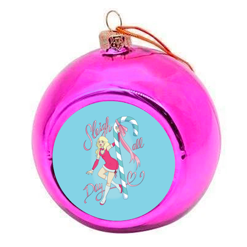 Sleigh All Day - colourful christmas bauble by Melina Garcia Ayala