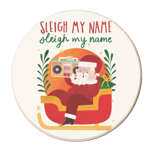 Sleigh my Name Santa Illustration - personalised beer coaster by AbiGoLucky