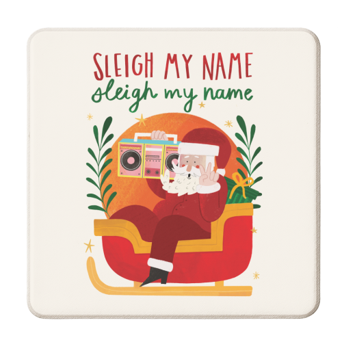 Sleigh my Name Santa Illustration - personalised beer coaster by AbiGoLucky