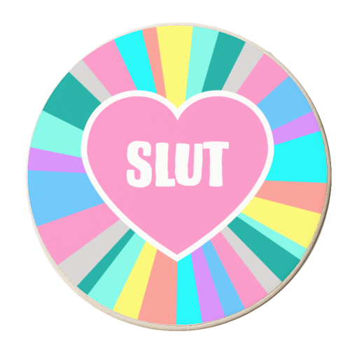 Slut Colour Burst Heart - personalised beer coaster by Adam Regester