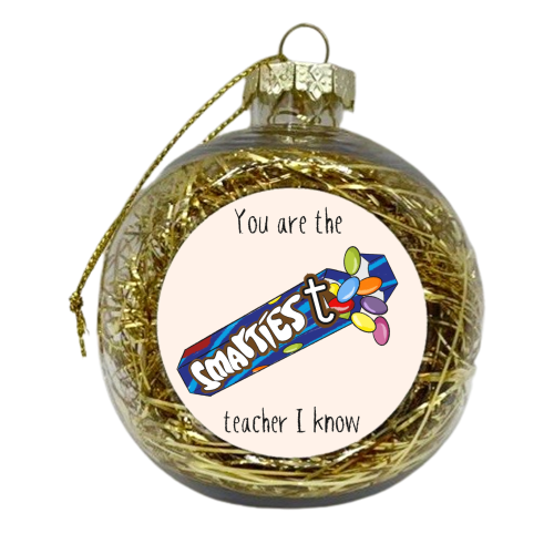 Smart teacher Smarties Pun Design - xmas bauble by Lisa Wardle