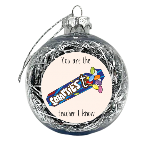 Smart teacher Smarties Pun Design - xmas bauble by Lisa Wardle