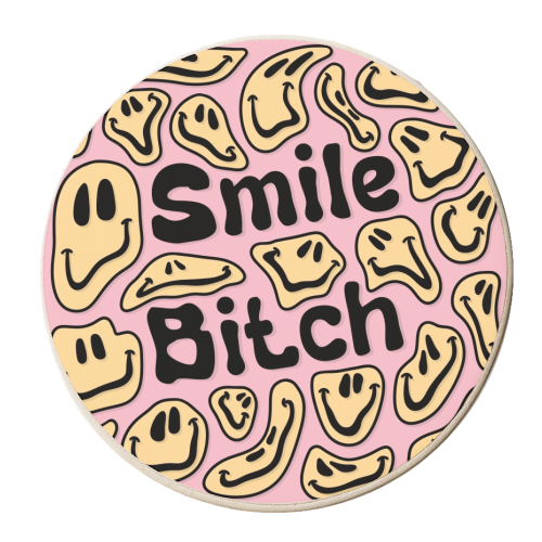 Smile bitch smiley face print - personalised beer coaster by The Girl Next Draw