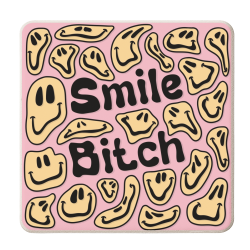 Smile bitch smiley face print - personalised beer coaster by The Girl Next Draw