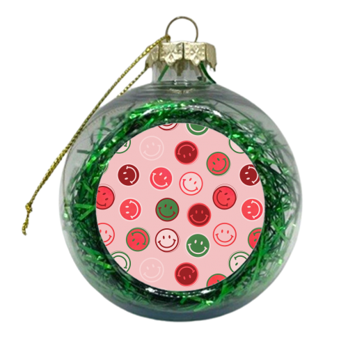 Smiley Faces in Pink and Green - xmas bauble by Ania Wieclaw