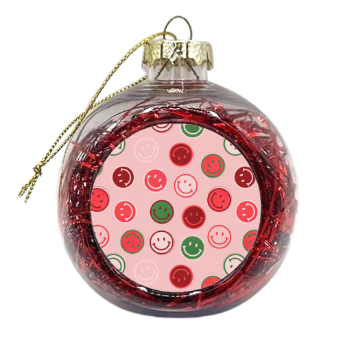 Smiley Faces in Pink and Green - xmas bauble by Ania Wieclaw