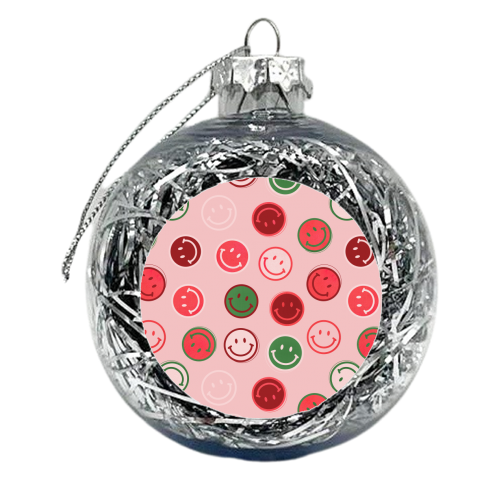 Smiley Faces in Pink and Green - xmas bauble by Ania Wieclaw