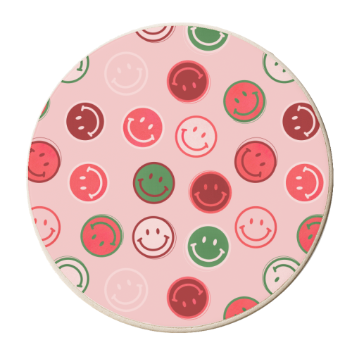 Smiley Faces in Pink and Green - personalised beer coaster by Ania Wieclaw