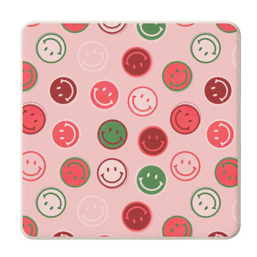 Smiley Faces in Pink and Green - personalised beer coaster by Ania Wieclaw