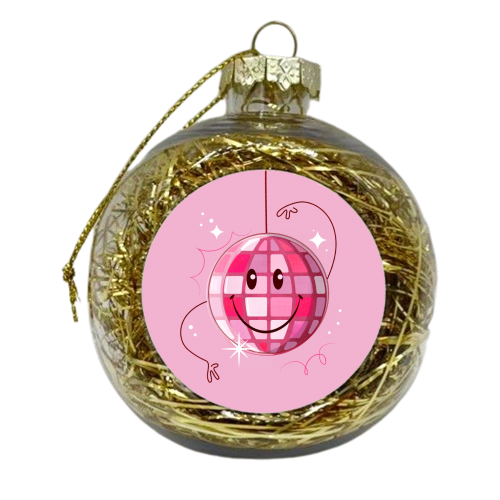 Smiley Pink Disco Ball - xmas bauble by Ania Wieclaw