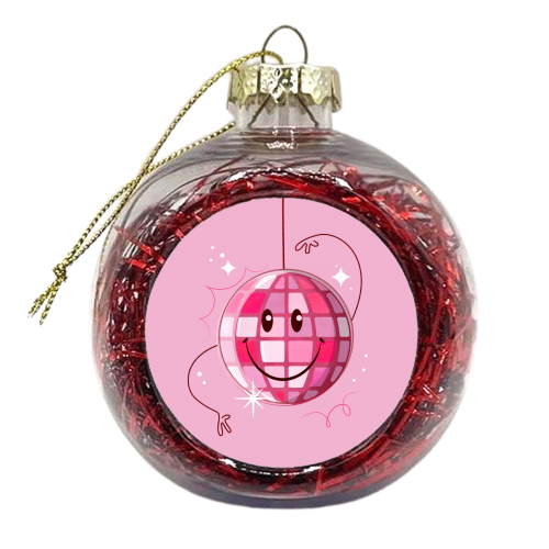 Smiley Pink Disco Ball - xmas bauble by Ania Wieclaw