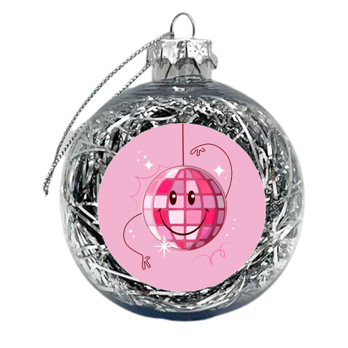 Smiley Pink Disco Ball - xmas bauble by Ania Wieclaw