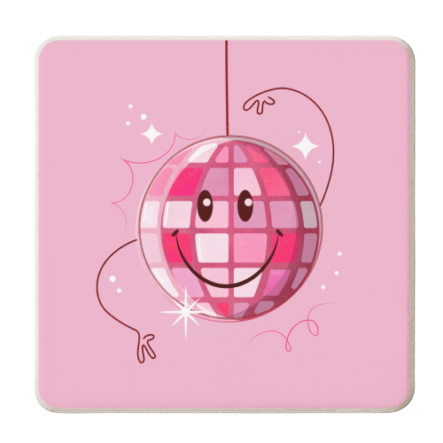 Smiley Pink Disco Ball - personalised beer coaster by Ania Wieclaw