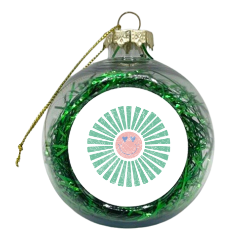 Smiley Sun Green & Pink - xmas bauble by Lisa Wardle