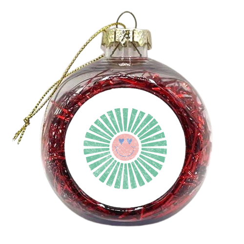 Smiley Sun Green & Pink - xmas bauble by Lisa Wardle
