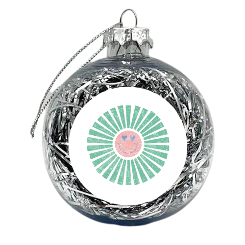 Smiley Sun Green & Pink - xmas bauble by Lisa Wardle