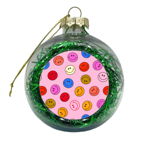 Smileys On Pink - xmas bauble by Ania Wieclaw