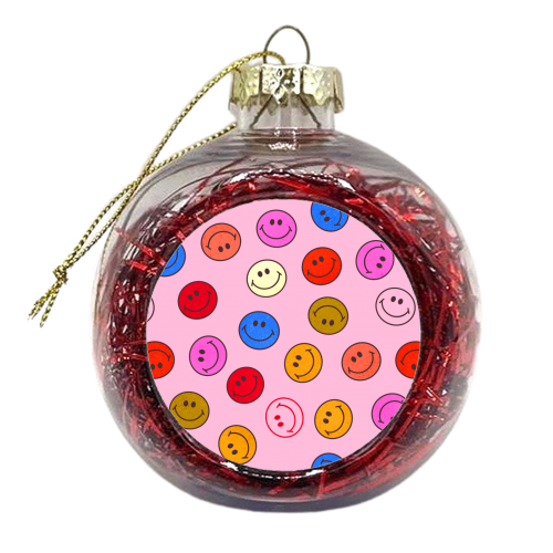 Smileys On Pink - xmas bauble by Ania Wieclaw