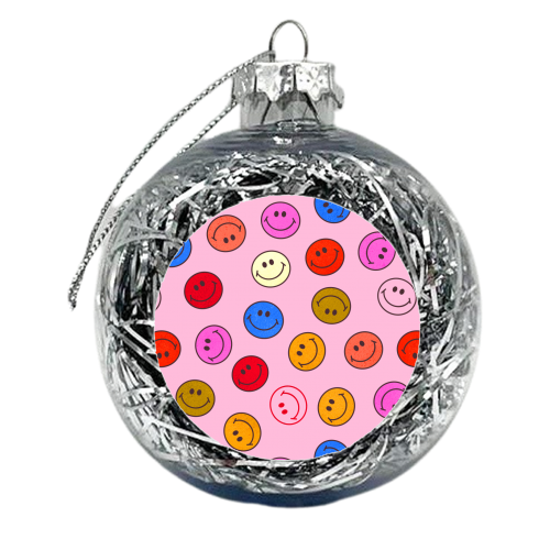 Smileys On Pink - xmas bauble by Ania Wieclaw