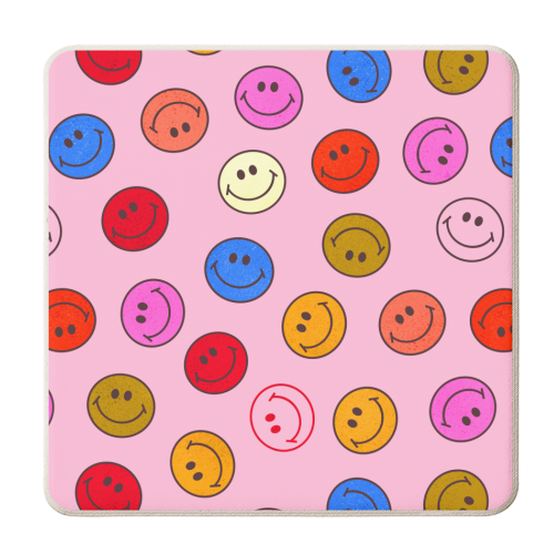 Smileys On Pink - personalised beer coaster by Ania Wieclaw