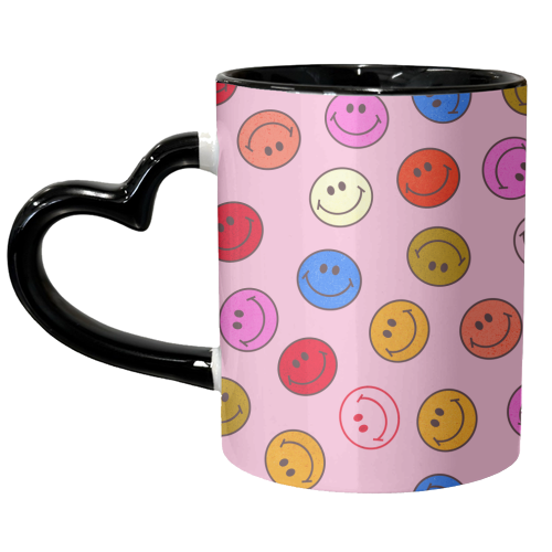 Smileys On Pink - unique mug by Ania Wieclaw