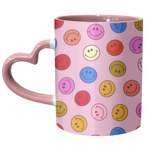 Smileys On Pink - unique mug by Ania Wieclaw