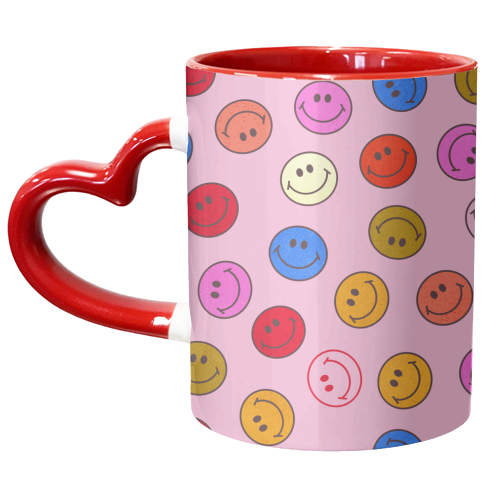 Smileys On Pink - unique mug by Ania Wieclaw
