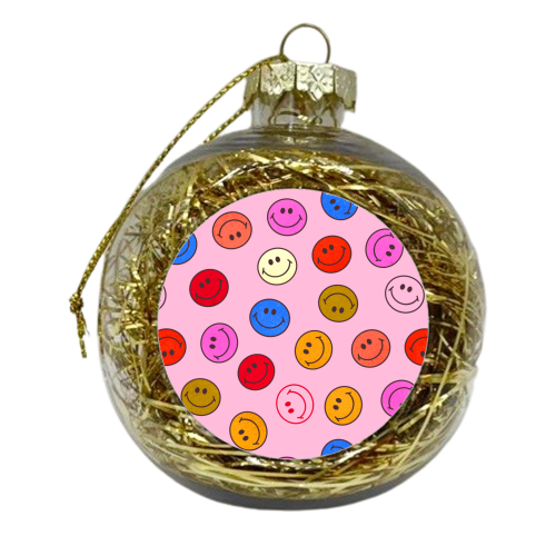 Smileys On Pink - xmas bauble by Ania Wieclaw