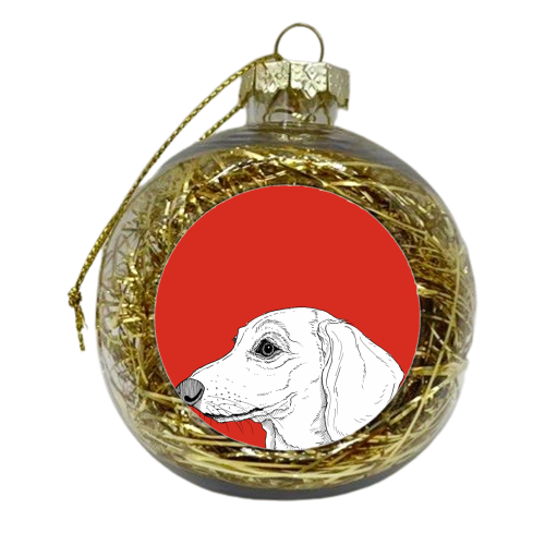 Smooth Haired Dachshund Portrait - xmas bauble by Adam Regester