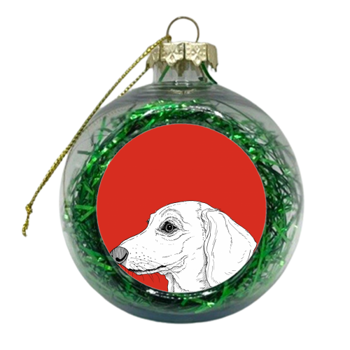 Smooth Haired Dachshund Portrait - xmas bauble by Adam Regester