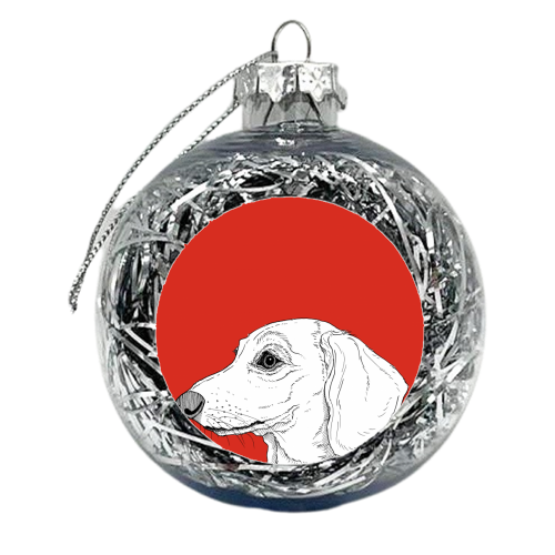 Smooth Haired Dachshund Portrait - xmas bauble by Adam Regester