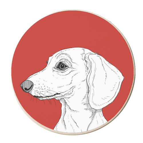 Smooth Haired Dachshund Portrait - personalised beer coaster by Adam Regester
