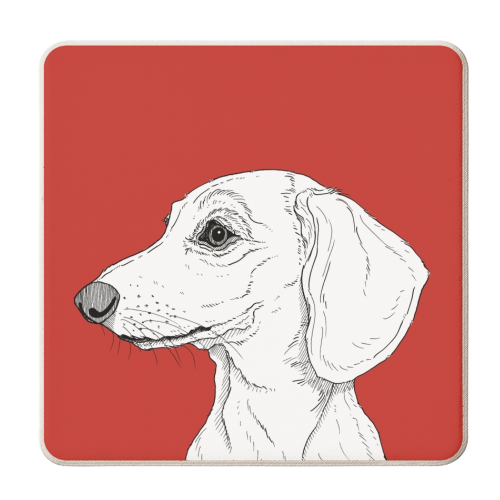 Smooth Haired Dachshund Portrait - personalised beer coaster by Adam Regester