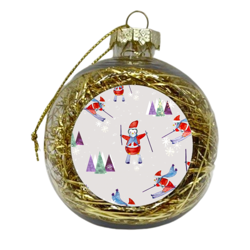 Snow Penguins  - xmas bauble by Yaz Raja