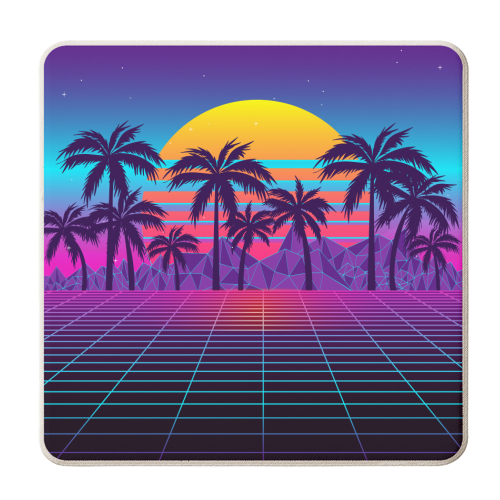 Solemn Retrowave Sunset - personalised beer coaster by AbstraHaus by EZbie
